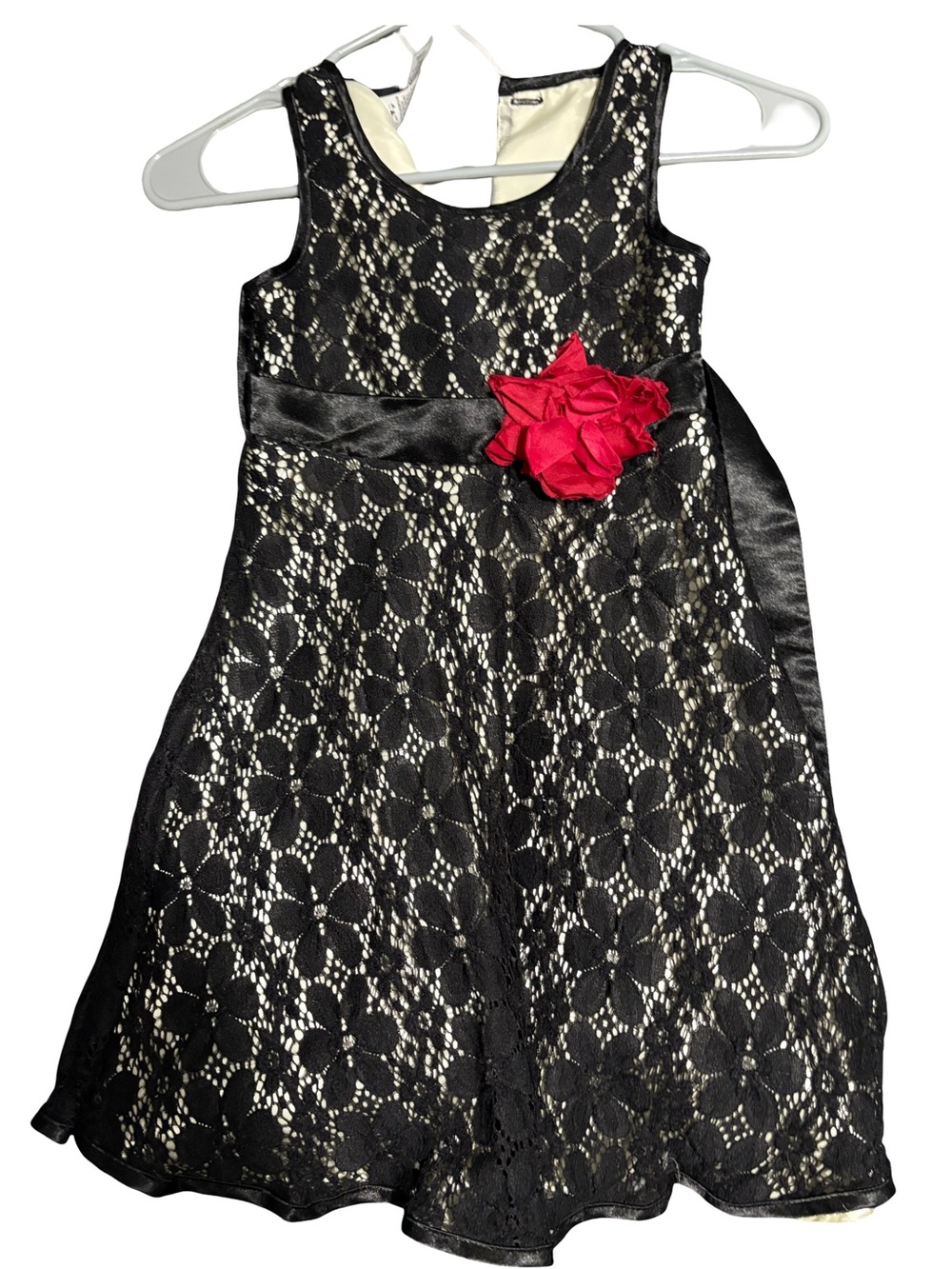 Holiday Editions Black Lace Dress with Red Flower Accent
